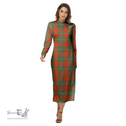 ScotsTee Shop Scottish MacGregor Ancient Clan Crest Tartan Womens Mock Neck Long Sleeve Midi Dress