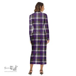 ScotsTee Shop Scottish MacDonald Dress Modern Clan Tartan Womens Mock Neck Long Sleeve Midi Dress