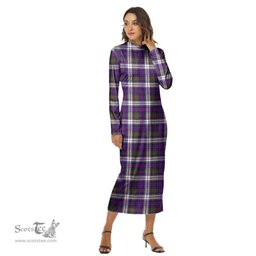 ScotsTee Shop Scottish MacDonald Dress Modern Clan Tartan Womens Mock Neck Long Sleeve Midi Dress