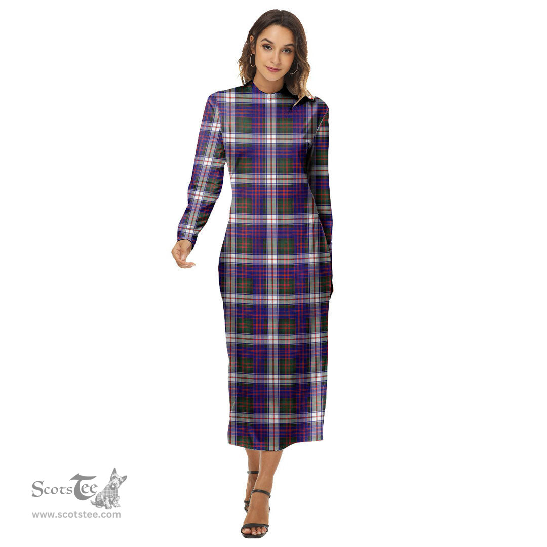 ScotsTee Shop Scottish MacDonald Dress Modern Clan Tartan Womens Mock Neck Long Sleeve Midi Dress