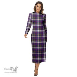 ScotsTee Shop Scottish MacDonald Dress Modern Clan Tartan Womens Mock Neck Long Sleeve Midi Dress