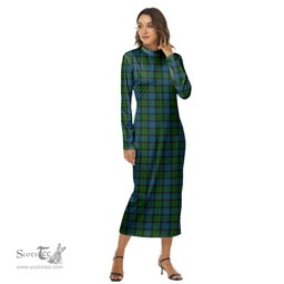 ScotsTee Shop Scottish MacKay Modern Clan Tartan Womens Mock Neck Long Sleeve Midi Dress