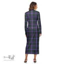 ScotsTee Shop Scottish Guthrie Modern Clan Tartan Womens Mock Neck Long Sleeve Midi Dress