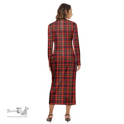 ScotsTee Shop Scottish Innes Modern Clan Tartan Womens Mock Neck Long Sleeve Midi Dress