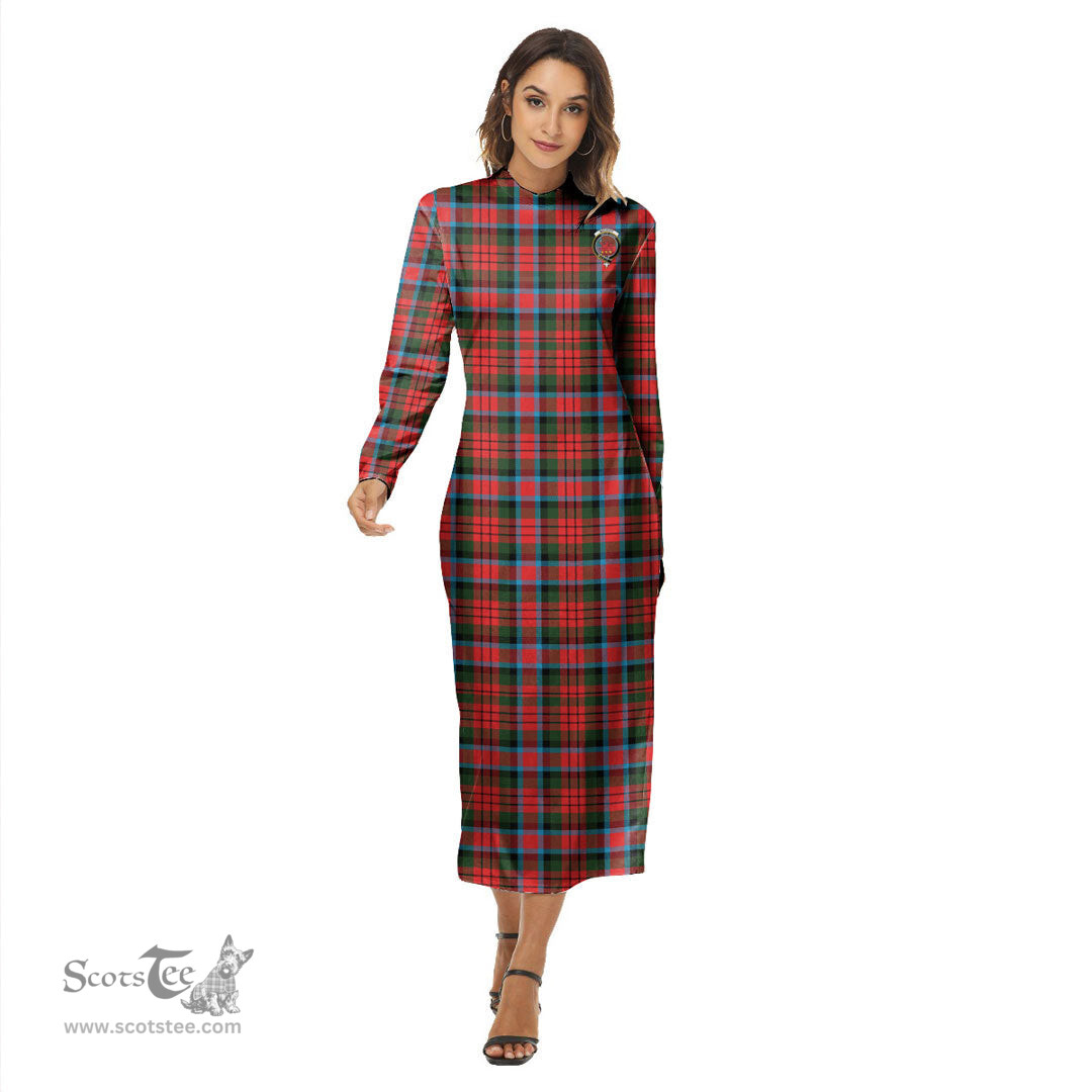 ScotsTee Shop Scottish MacDuff Modern Clan Crest Tartan Womens Mock Neck Long Sleeve Midi Dress