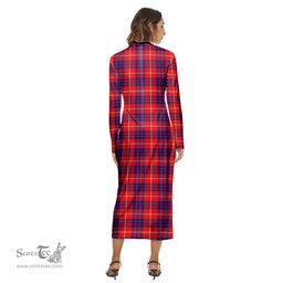 ScotsTee Shop Scottish Hamilton Modern Clan Tartan Womens Mock Neck Long Sleeve Midi Dress