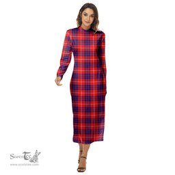 ScotsTee Shop Scottish Hamilton Modern Clan Tartan Womens Mock Neck Long Sleeve Midi Dress