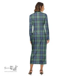 ScotsTee Shop Scottish Leslie Hunting Ancient Clan Tartan Womens Mock Neck Long Sleeve Midi Dress