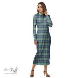ScotsTee Shop Scottish Leslie Hunting Ancient Clan Tartan Womens Mock Neck Long Sleeve Midi Dress