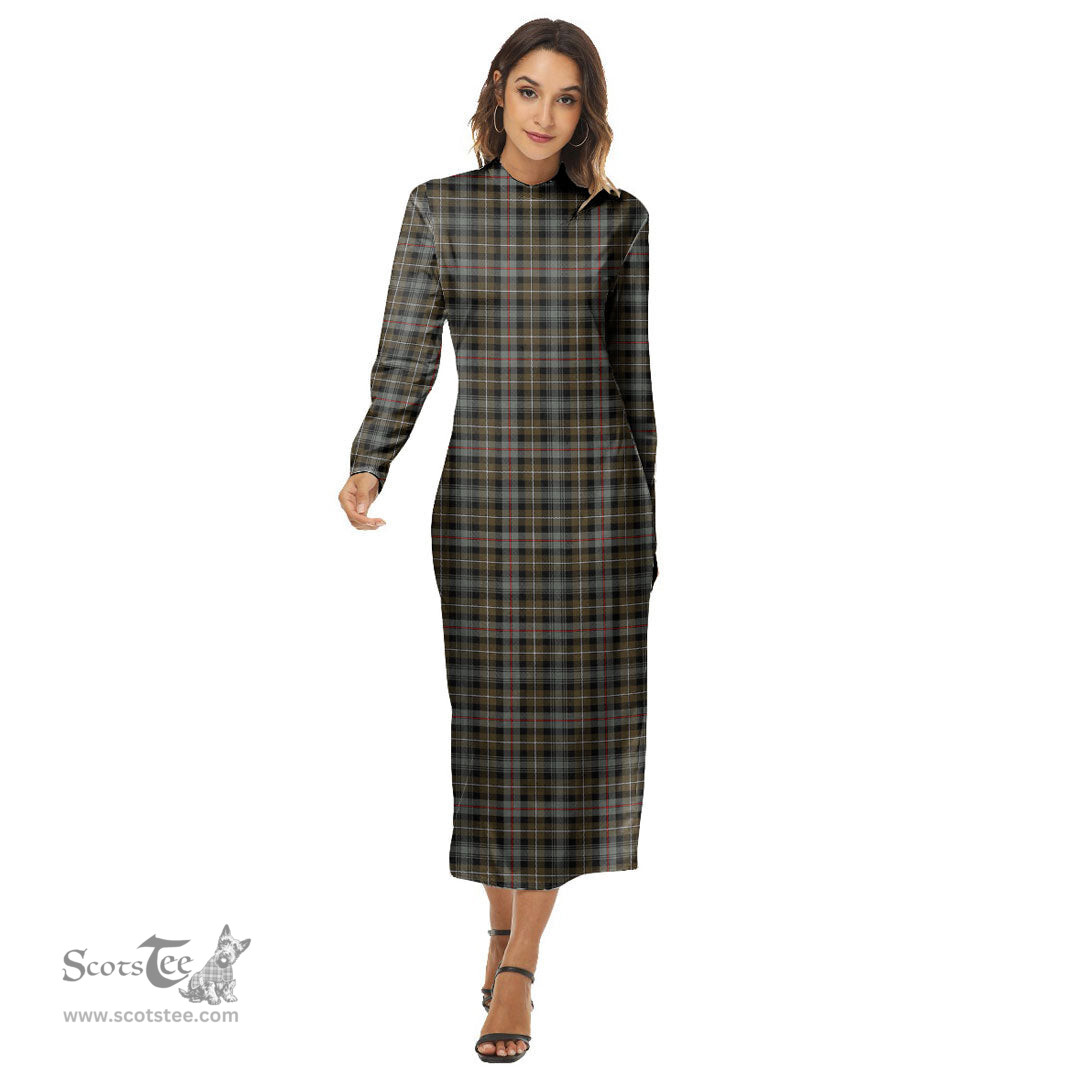 ScotsTee Shop Scottish MacKenzie Weathered Clan Tartan Womens Mock Neck Long Sleeve Midi Dress