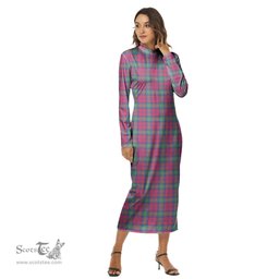 ScotsTee Shop Scottish Lindsay Ancient Clan Tartan Womens Mock Neck Long Sleeve Midi Dress