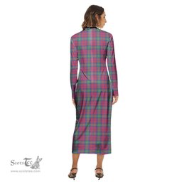 ScotsTee Shop Scottish Lindsay Ancient Clan Tartan Womens Mock Neck Long Sleeve Midi Dress