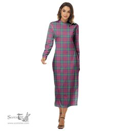 ScotsTee Shop Scottish Lindsay Ancient Clan Tartan Womens Mock Neck Long Sleeve Midi Dress