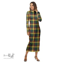 ScotsTee Shop Scottish MacMillan Old Modern Clan Tartan Womens Mock Neck Long Sleeve Midi Dress