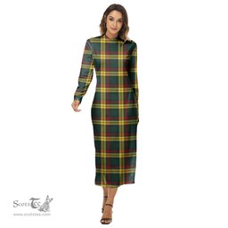 ScotsTee Shop Scottish MacMillan Old Modern Clan Tartan Womens Mock Neck Long Sleeve Midi Dress