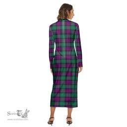 ScotsTee Shop Scottish MacArthur Milton Clan Tartan Womens Mock Neck Long Sleeve Midi Dress