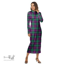 ScotsTee Shop Scottish MacArthur Milton Clan Tartan Womens Mock Neck Long Sleeve Midi Dress
