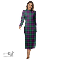 ScotsTee Shop Scottish MacArthur Milton Clan Tartan Womens Mock Neck Long Sleeve Midi Dress