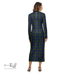ScotsTee Shop Scottish MacLeod of Harris Modern Clan Tartan Womens Mock Neck Long Sleeve Midi Dress