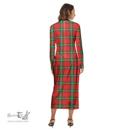 ScotsTee Shop Scottish MacLaine of Loch Buie Clan Tartan Womens Mock Neck Long Sleeve Midi Dress