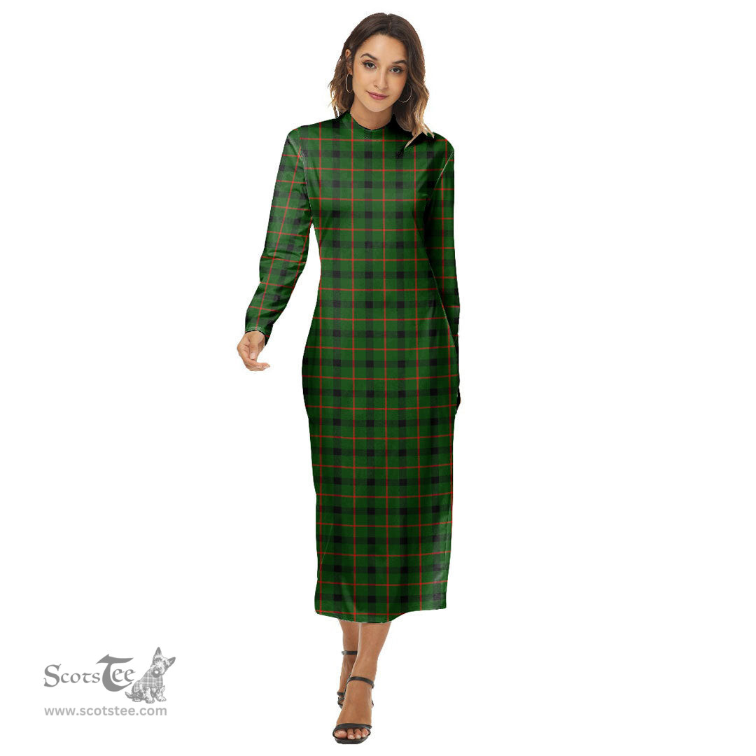 ScotsTee Shop Scottish Kincaid Modern Clan Tartan Womens Mock Neck Long Sleeve Midi Dress