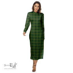 ScotsTee Shop Scottish Kincaid Modern Clan Tartan Womens Mock Neck Long Sleeve Midi Dress