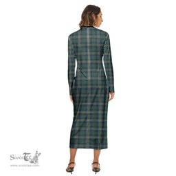 ScotsTee Shop Scottish Kennedy Modern Clan Tartan Womens Mock Neck Long Sleeve Midi Dress