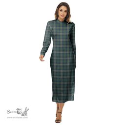 ScotsTee Shop Scottish Kennedy Modern Clan Tartan Womens Mock Neck Long Sleeve Midi Dress
