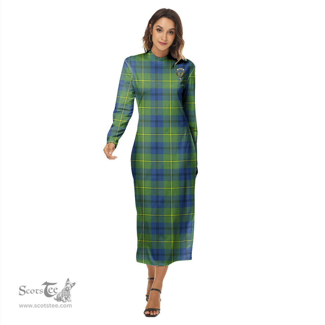 ScotsTee Shop Scottish Johnston Ancient Clan Crest Tartan Womens Mock Neck Long Sleeve Midi Dress