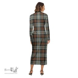 ScotsTee Shop Scottish MacLeod of Harris Weathered Clan Crest Tartan Womens Mock Neck Long Sleeve Midi Dress