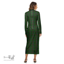 ScotsTee Shop Scottish MacAlpine Modern Clan Tartan Womens Mock Neck Long Sleeve Midi Dress