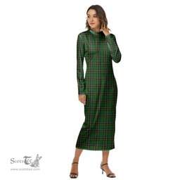 ScotsTee Shop Scottish MacAlpine Modern Clan Tartan Womens Mock Neck Long Sleeve Midi Dress