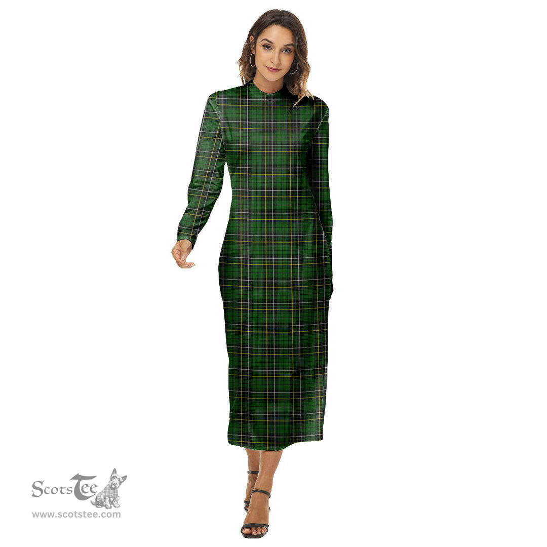 ScotsTee Shop Scottish MacAlpine Modern Clan Tartan Womens Mock Neck Long Sleeve Midi Dress