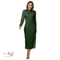 ScotsTee Shop Scottish MacAlpine Modern Clan Tartan Womens Mock Neck Long Sleeve Midi Dress
