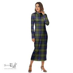 ScotsTee Shop Scottish MacLaren Modern Clan Tartan Womens Mock Neck Long Sleeve Midi Dress