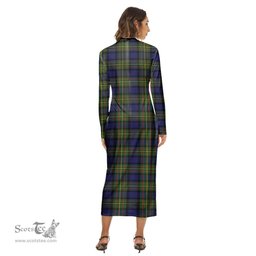 ScotsTee Shop Scottish MacLaren Modern Clan Tartan Womens Mock Neck Long Sleeve Midi Dress