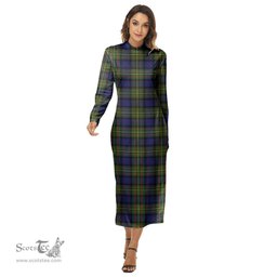 ScotsTee Shop Scottish MacLaren Modern Clan Tartan Womens Mock Neck Long Sleeve Midi Dress
