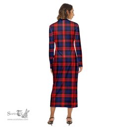 ScotsTee Shop Scottish MacLachlan Modern Clan Tartan Womens Mock Neck Long Sleeve Midi Dress