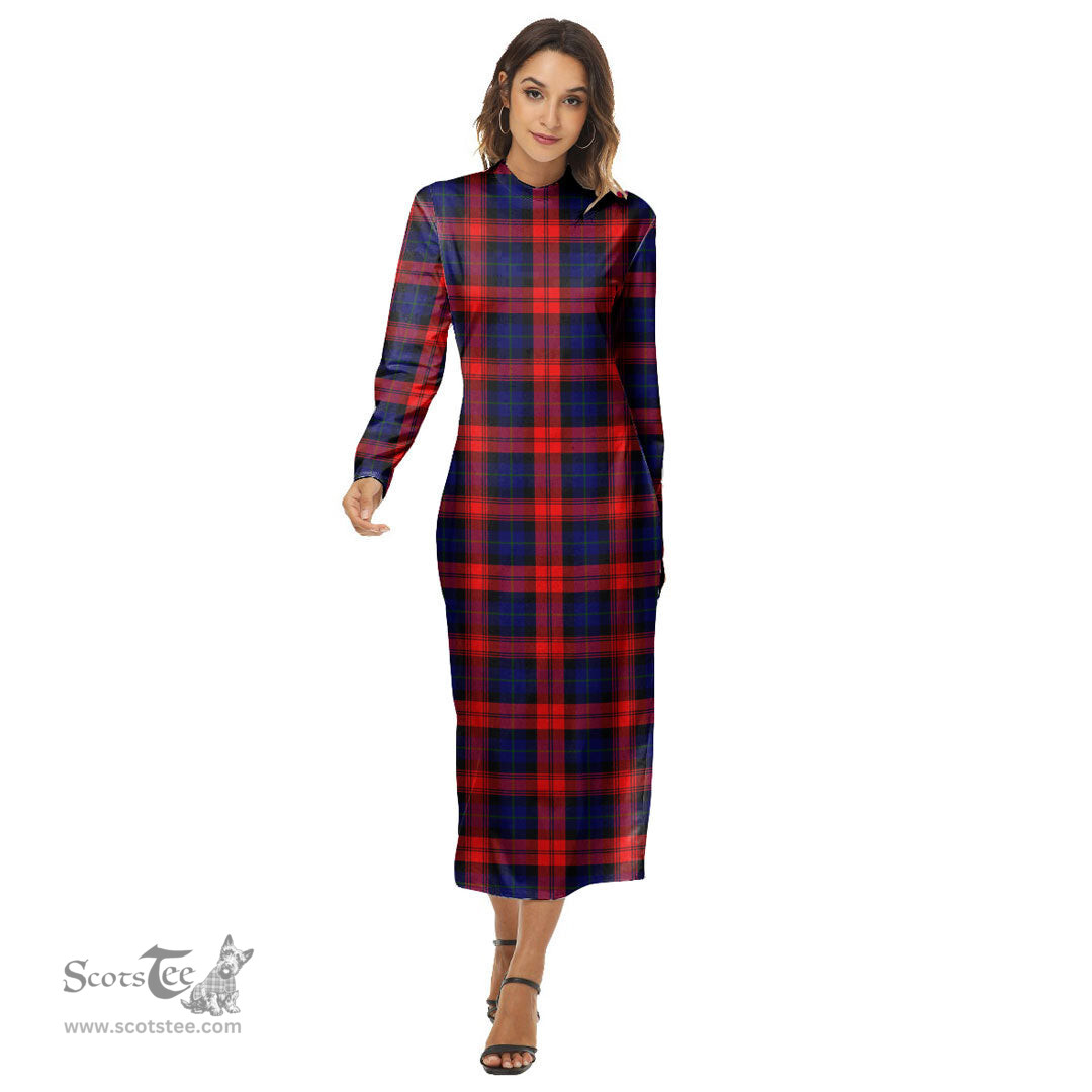 ScotsTee Shop Scottish MacLachlan Modern Clan Tartan Womens Mock Neck Long Sleeve Midi Dress