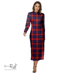 ScotsTee Shop Scottish MacLachlan Modern Clan Tartan Womens Mock Neck Long Sleeve Midi Dress