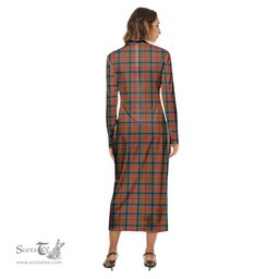 ScotsTee Shop Scottish MacNaughton Ancient Clan Crest Tartan Womens Mock Neck Long Sleeve Midi Dress