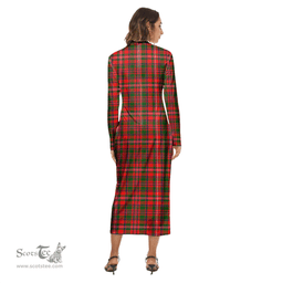 ScotsTee Shop Scottish MacKinnon Modern Clan Crest Tartan Womens Mock Neck Long Sleeve Midi Dress