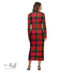 ScotsTee Shop Scottish MacNaughton Modern Clan Crest Tartan Womens Mock Neck Long Sleeve Midi Dress