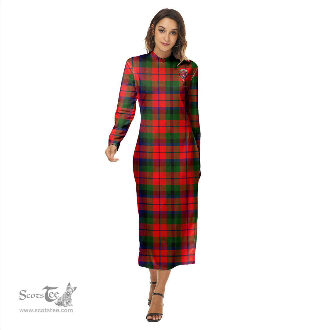 ScotsTee Shop Scottish MacNaughton Modern Clan Crest Tartan Womens Mock Neck Long Sleeve Midi Dress