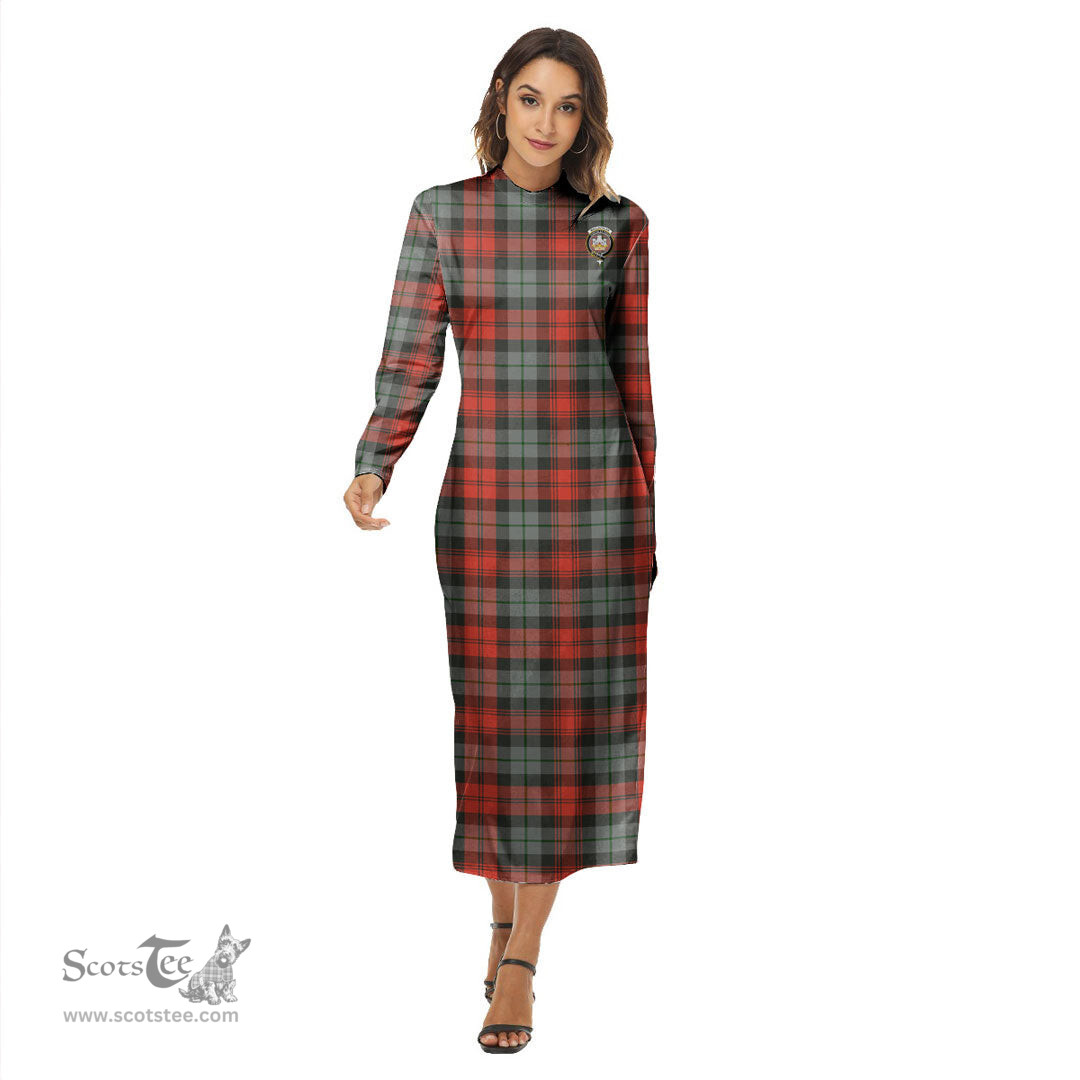 ScotsTee Shop Scottish MacLachlan Weathered Clan Crest Tartan Womens Mock Neck Long Sleeve Midi Dress