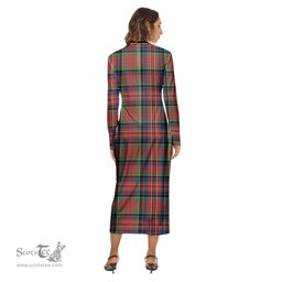 ScotsTee Shop Scottish MacPherson Ancient Clan Crest Tartan Womens Mock Neck Long Sleeve Midi Dress