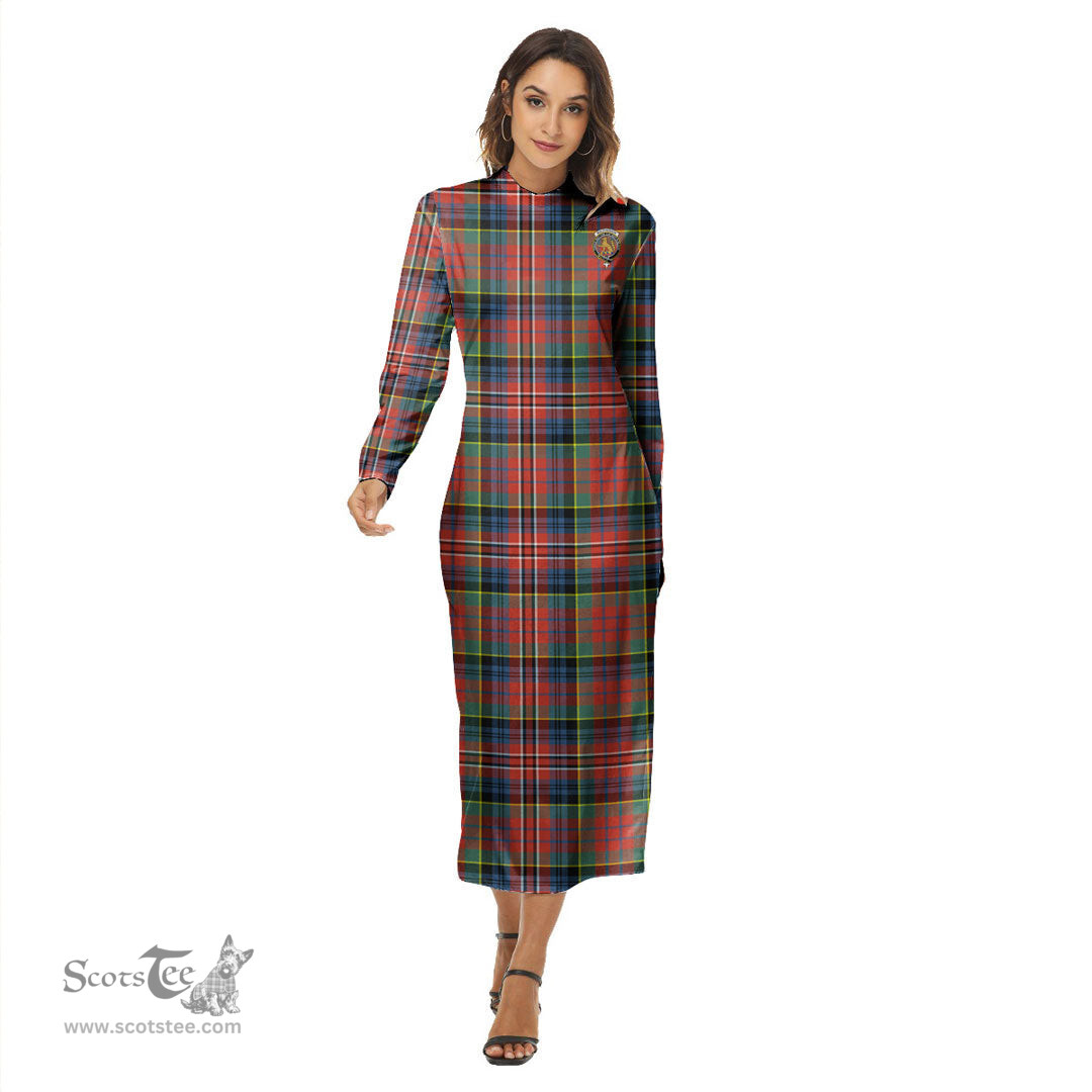 ScotsTee Shop Scottish MacPherson Ancient Clan Crest Tartan Womens Mock Neck Long Sleeve Midi Dress