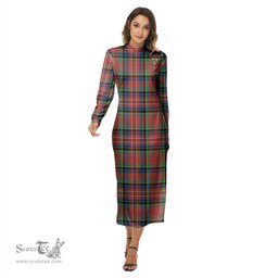 ScotsTee Shop Scottish MacPherson Ancient Clan Crest Tartan Womens Mock Neck Long Sleeve Midi Dress