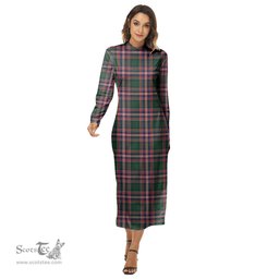 ScotsTee Shop Scottish MacFarlane Hunting Modern Clan Tartan Womens Mock Neck Long Sleeve Midi Dress