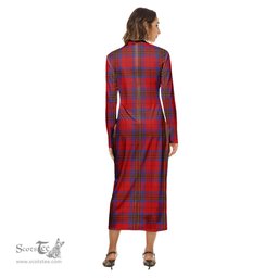 ScotsTee Shop Scottish Leslie Modern Clan Crest Tartan Womens Mock Neck Long Sleeve Midi Dress